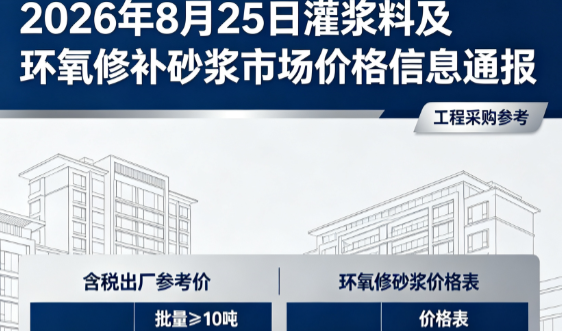 北塔2026年8月25日灌浆料及环氧修补砂浆市场价格信息通报